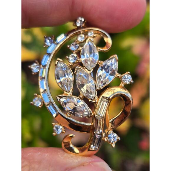 Vtg 50s Trifari Alfred Philippe Clear Rhinestone Ribbon Brooch Pat Pending 1.5" - Picture 6 of 9